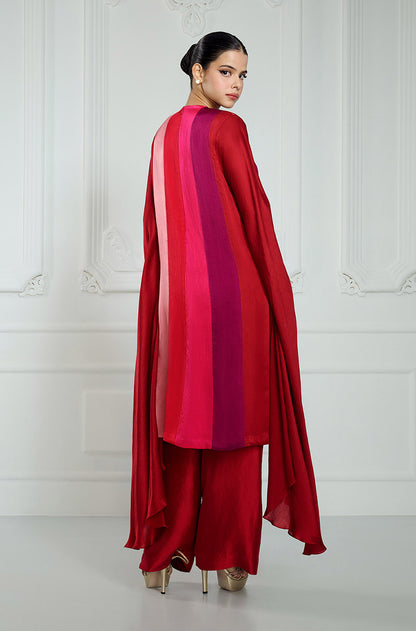 Red Multi Stripe Kurta Set