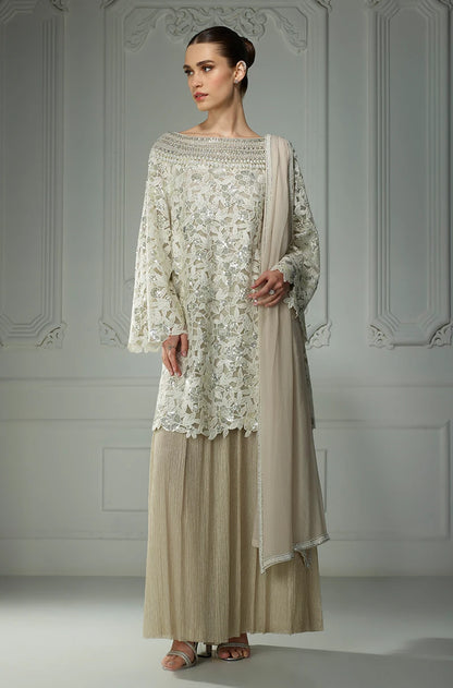 Ivory Gold Boat Neckline Embroidered Kurta Set