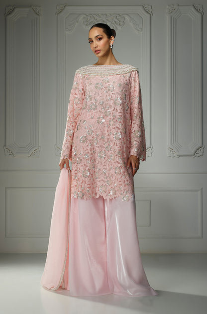 Pink Boat Neckline Embroidered Kurta Set