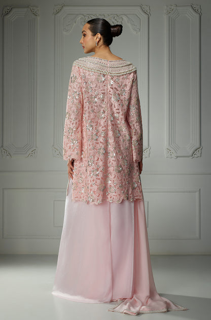 Pink Boat Neckline Embroidered Kurta Set