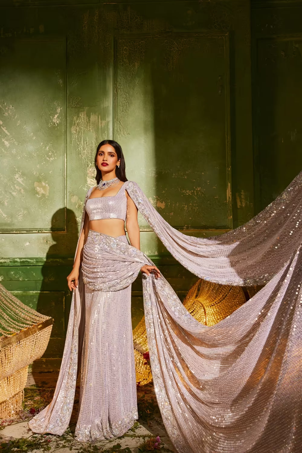 Oyster Sequin Stitched Saree