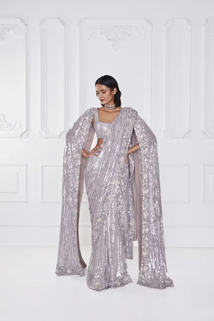 Oyster Sequin Stitched Saree