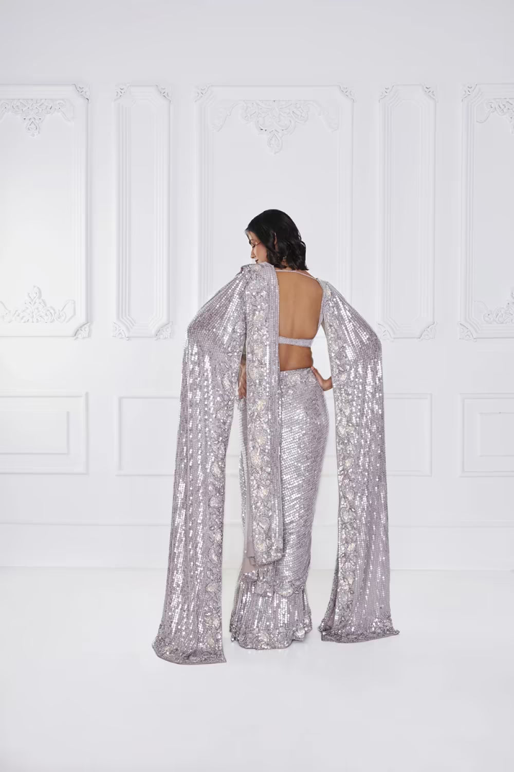 Oyster Sequin Stitched Saree