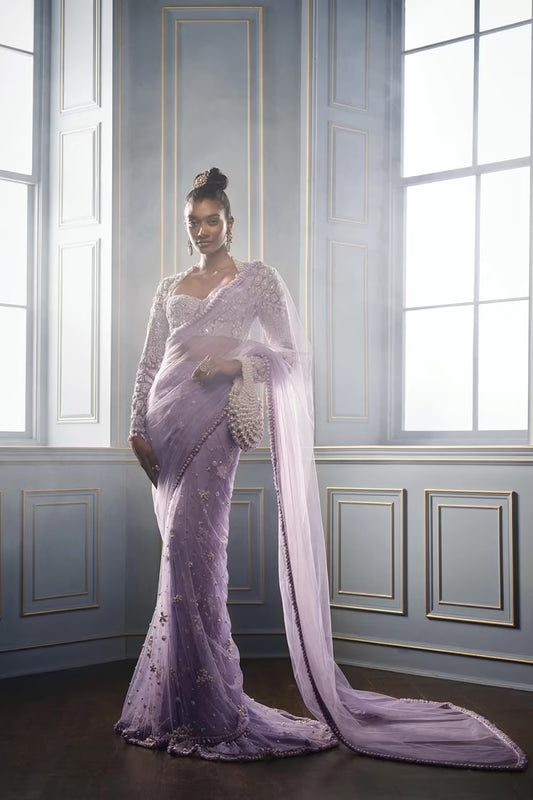 Lilac Dreamy Pearl Saree Set