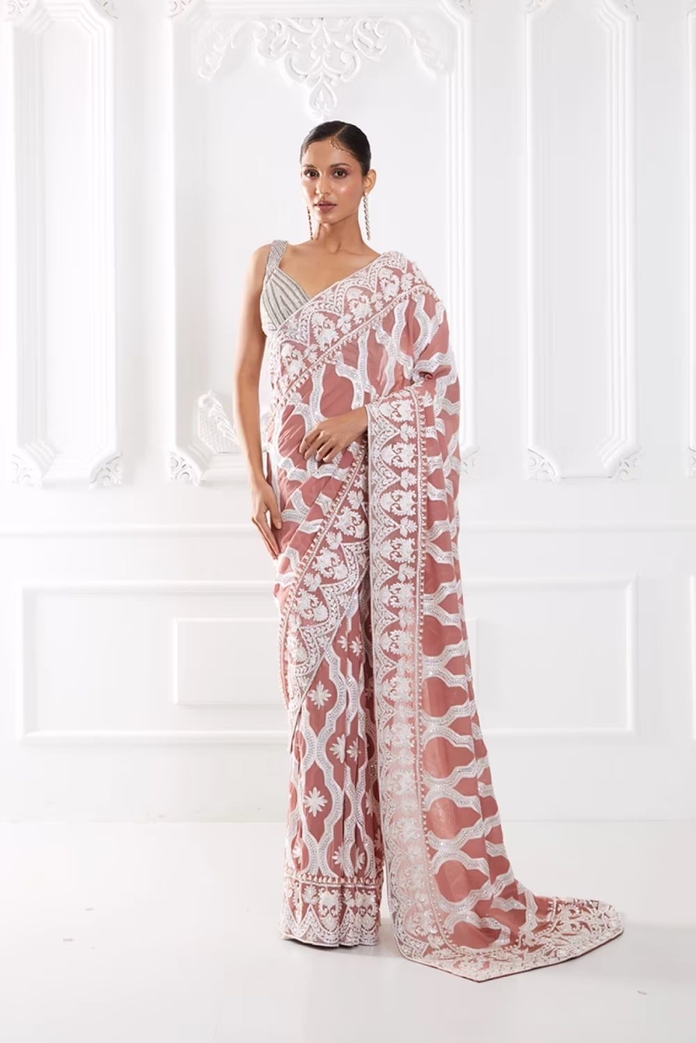 Rust Kashmiri Embroidered Saree Set