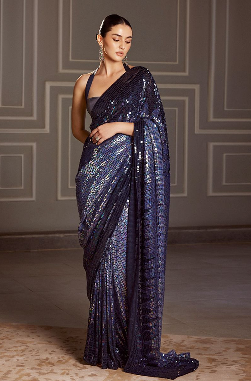 Azure Blue Georgette Saree Set