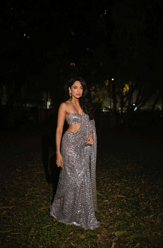 Sobhita Dhulipala in our Silver Sequin Saree Set