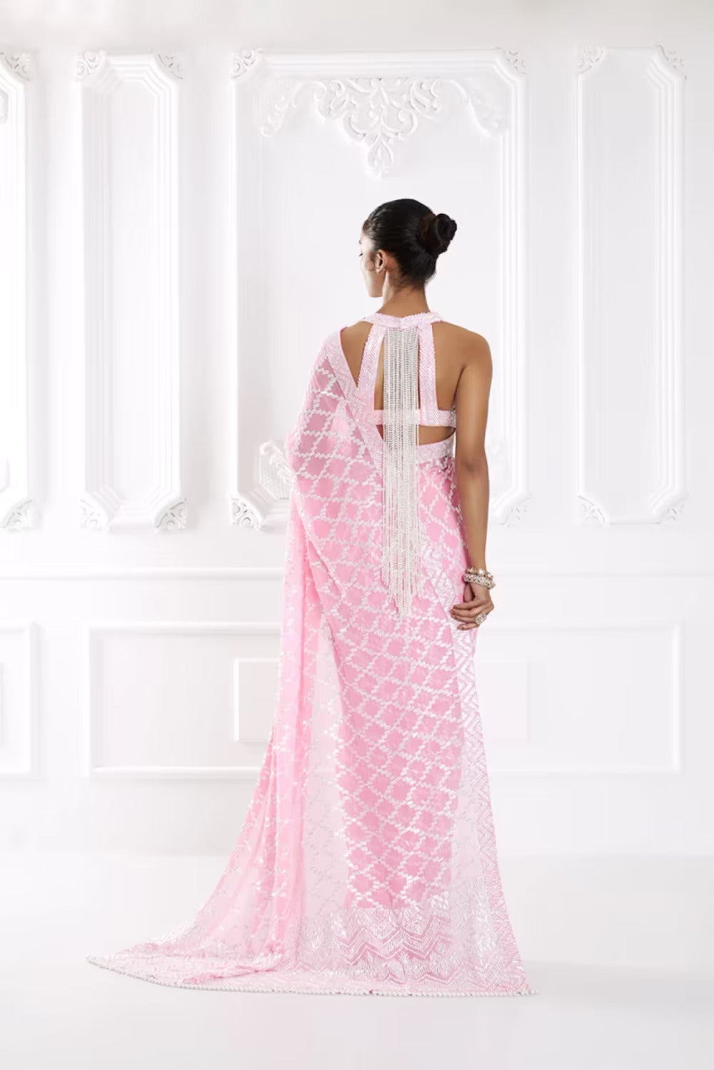 Candy Pink Taban Sequin Saree Set