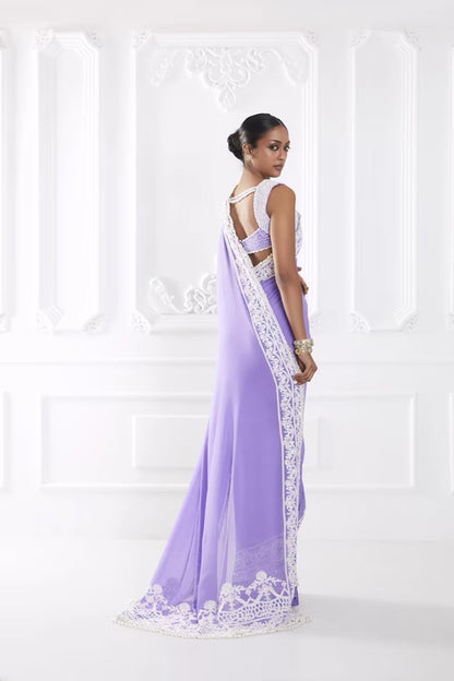 Lavender Dori Embroidered Saree Set