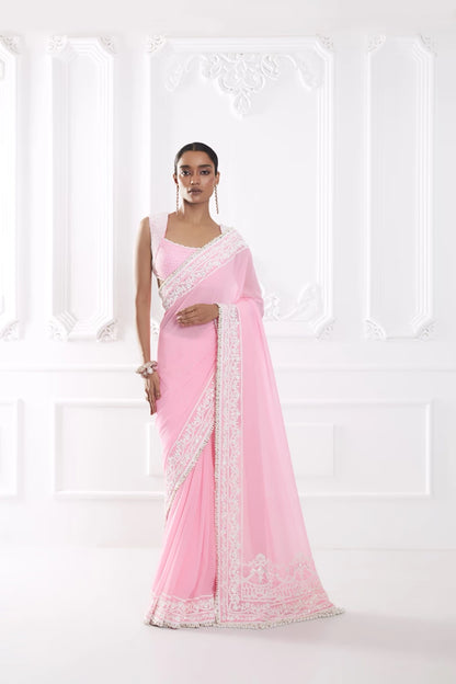 Candy Pink Dori Embroidered Saree Set