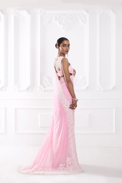 Candy Pink Dori Embroidered Saree Set