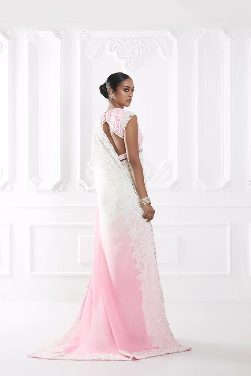 Pink Ombre Dori Embroidered Saree Set