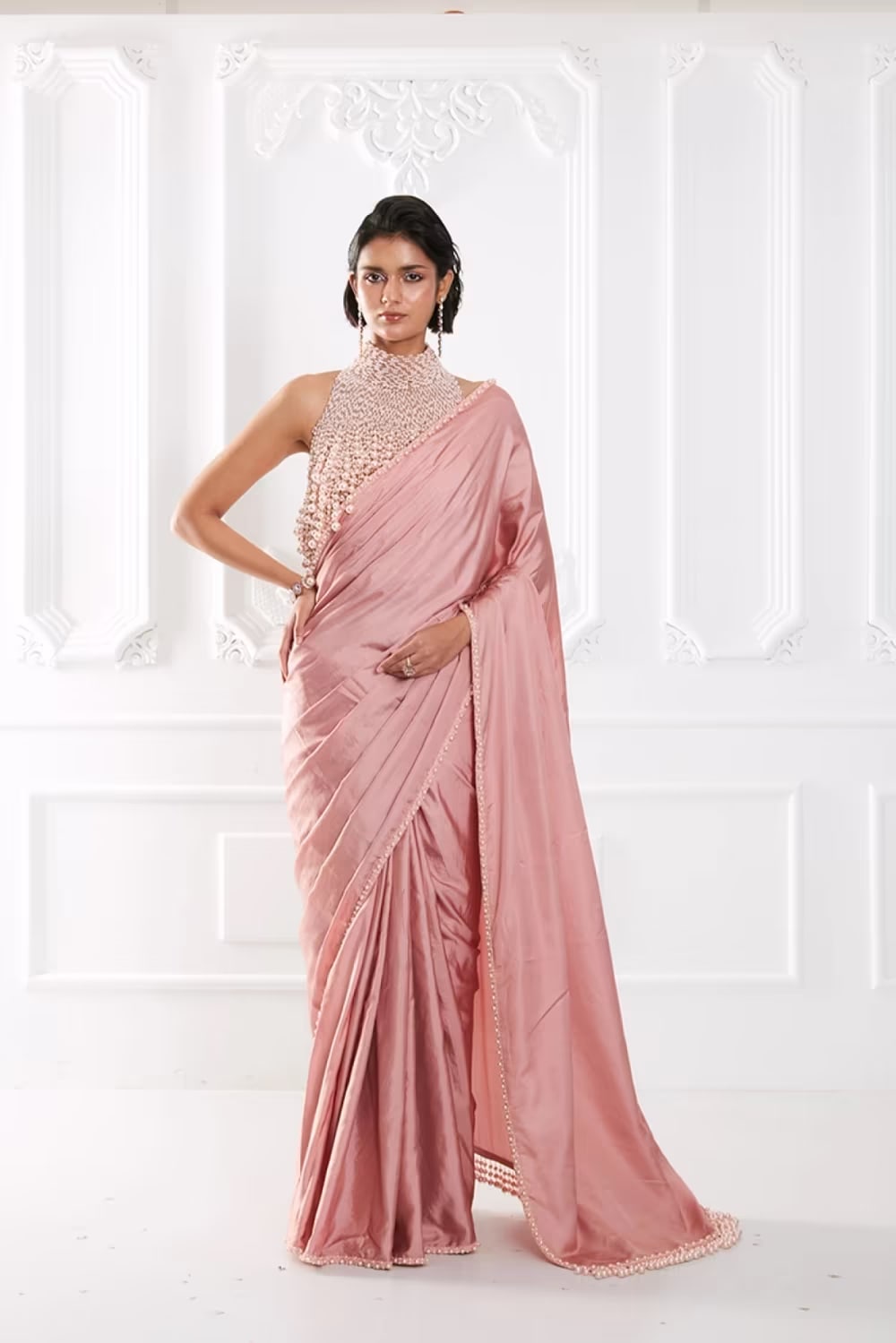 Salmon Satin Saree Set
