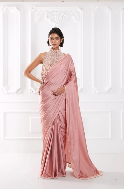 Salmon Satin Saree Set