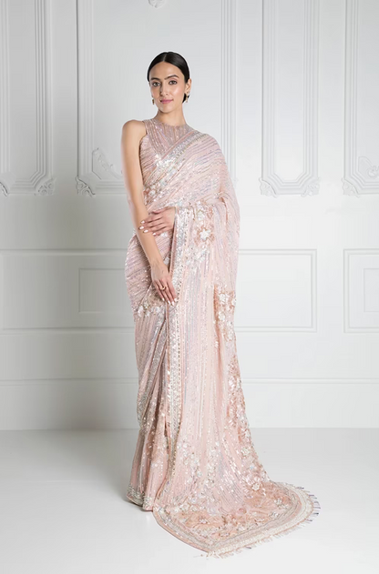 Old Rose Georgette Sequin Embroidered Saree Set