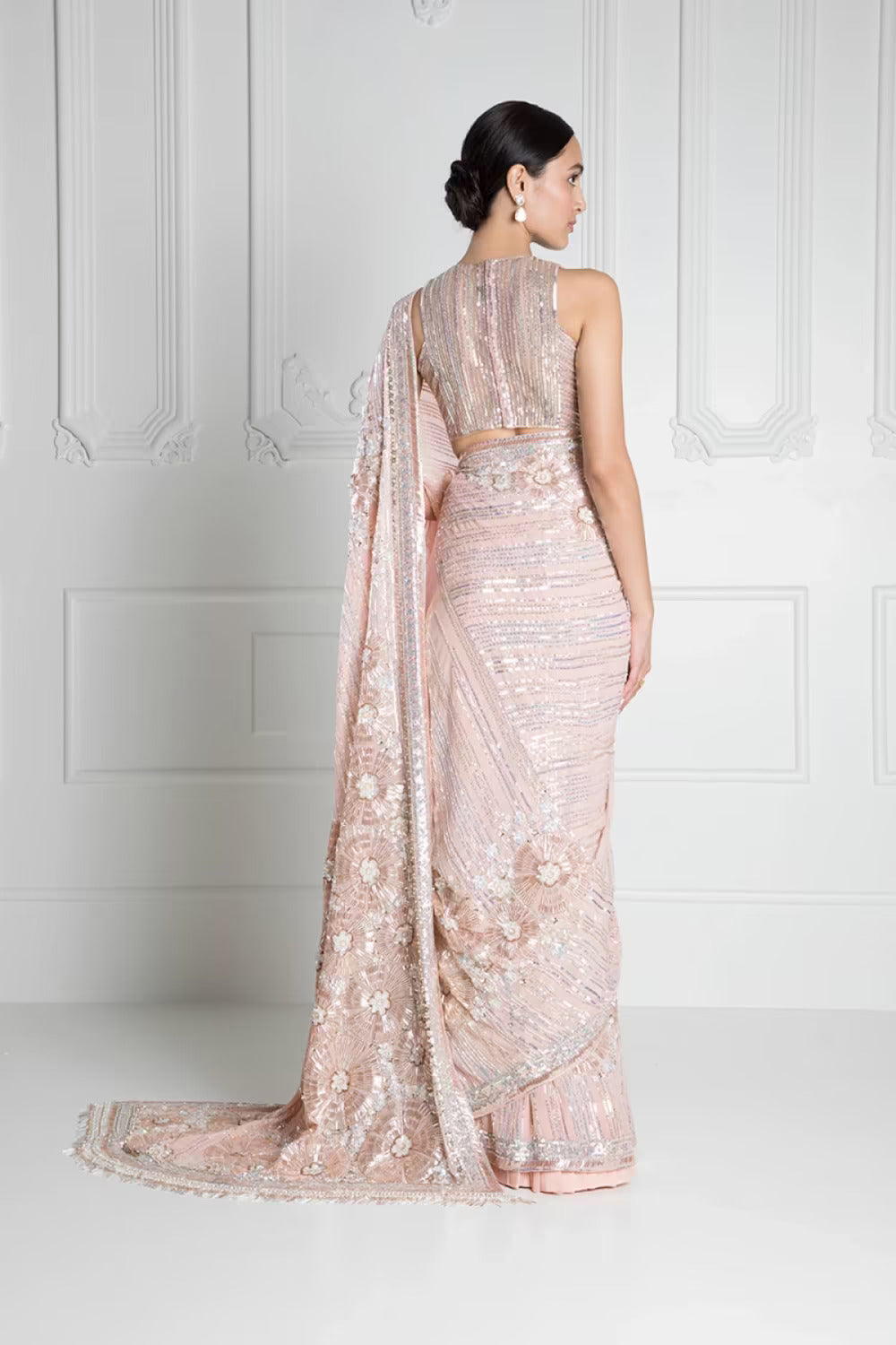 Old Rose Georgette Sequin Embroidered Saree Set