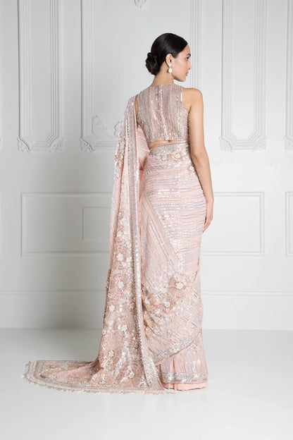 Old Rose Georgette Sequin Embroidered Saree Set