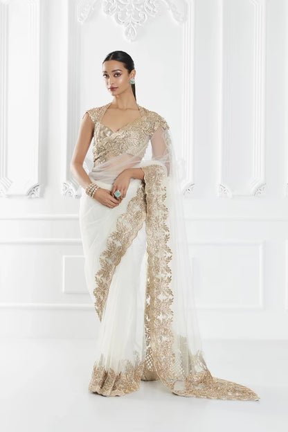 Ivory Embroidered Saree Set