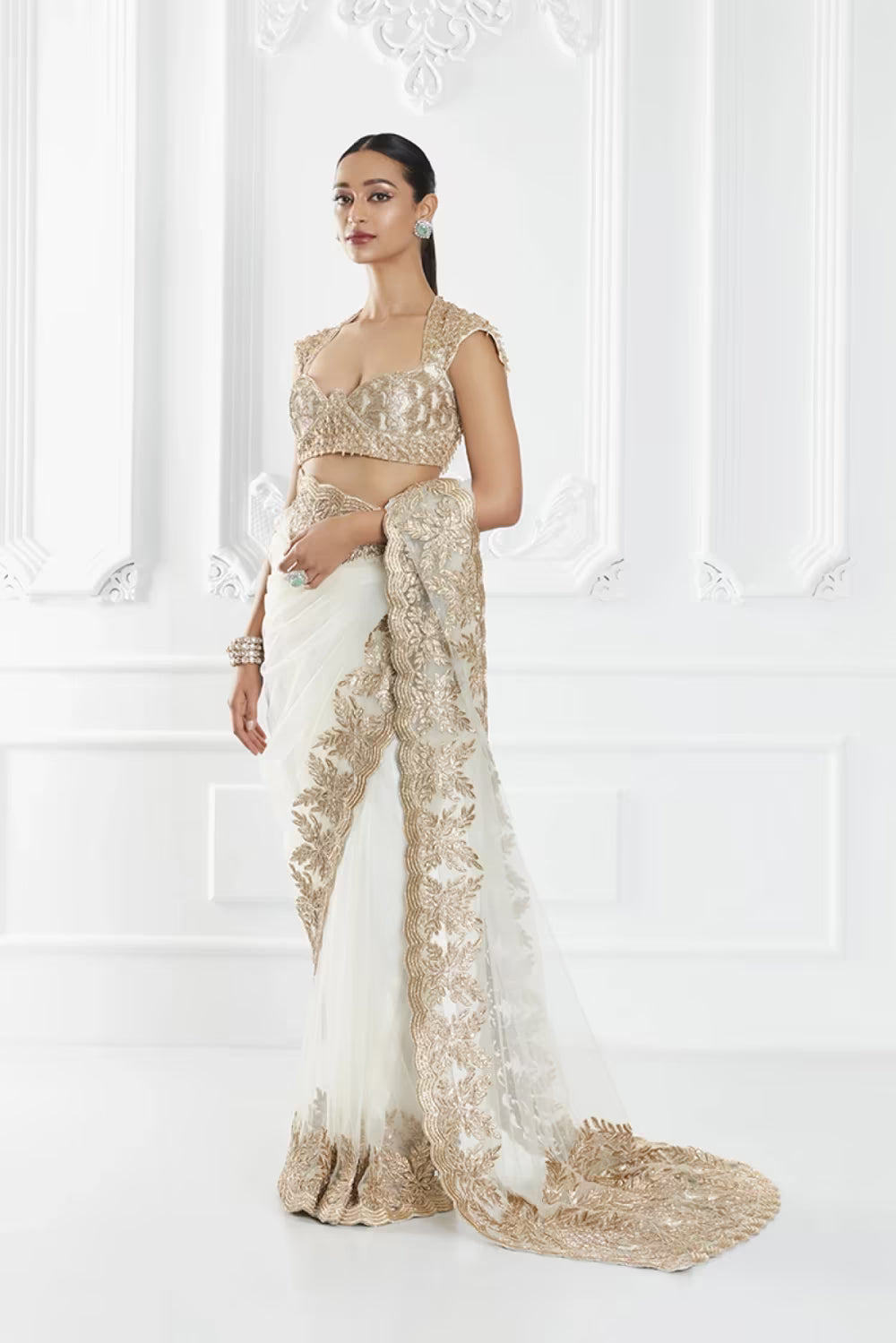 Ivory Embroidered Saree Set