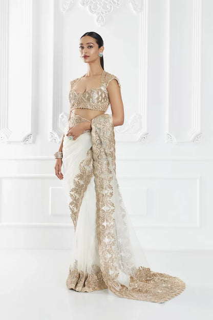 Ivory Embroidered Saree Set