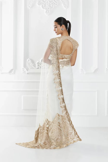 Ivory Embroidered Saree Set