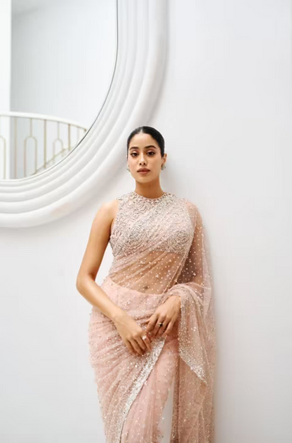 Janhvi Kapoor in our Blush Pink Embellished Saree Set