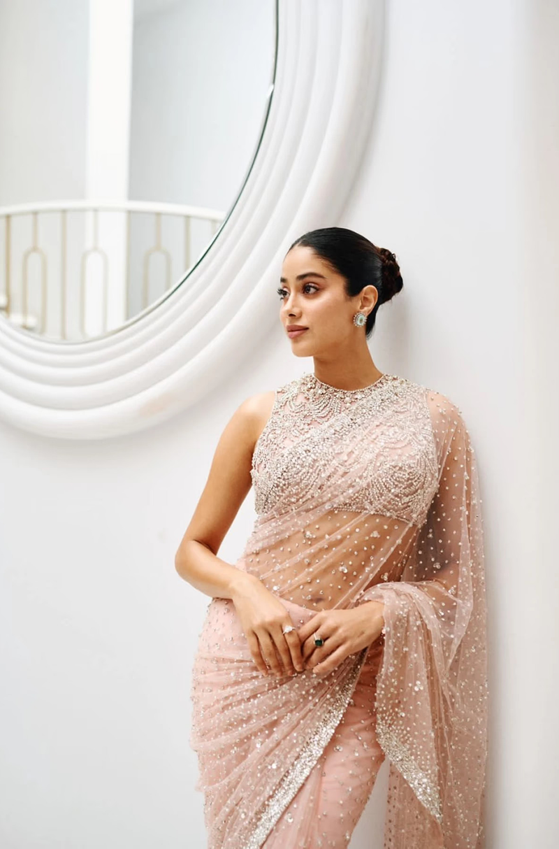Janhvi Kapoor in our Blush Pink Embellished Saree Set