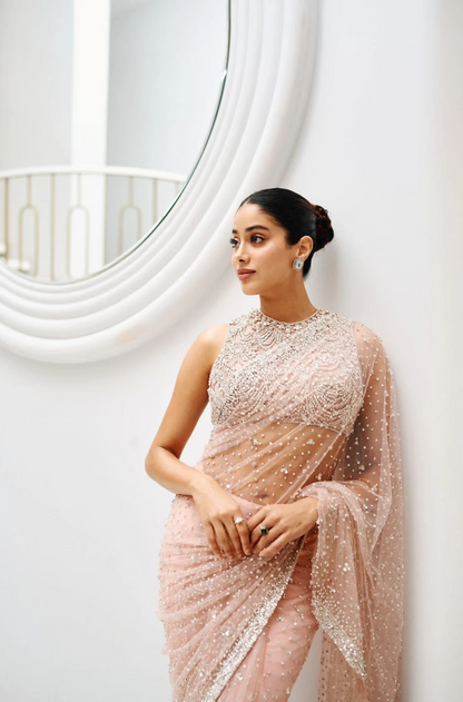 Janhvi Kapoor in our Blush Pink Embellished Saree Set