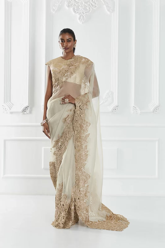 Sage Green Embroidered Saree Set