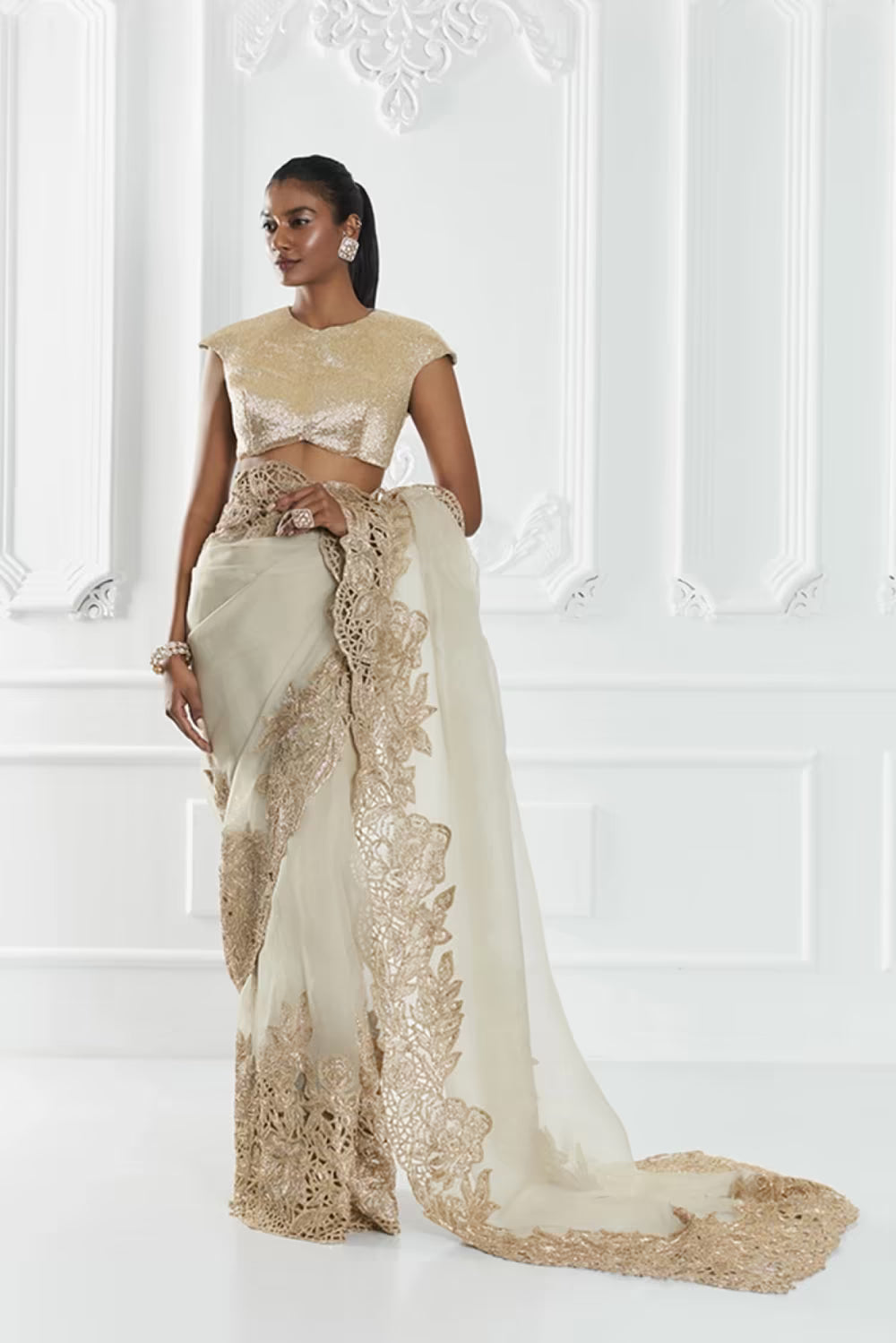 Sage Green Embroidered Saree Set