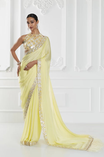 Lime Yellow Sequin Saree Set