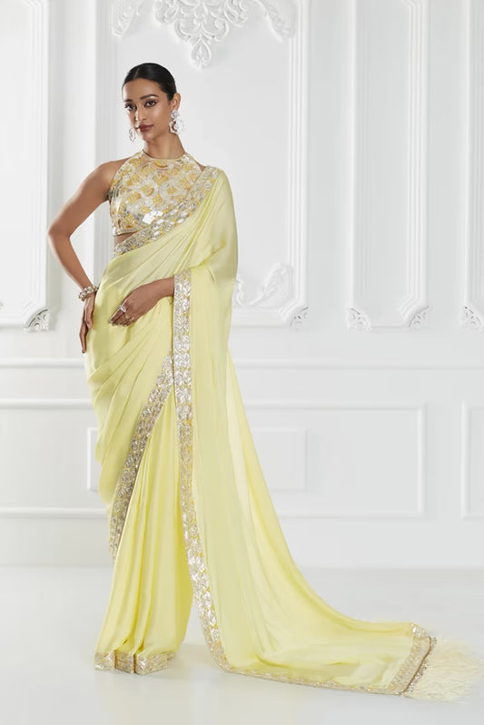 Lime Yellow Sequin Saree Set