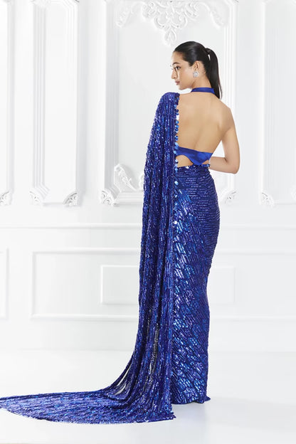 Electric Blue Embellished Saree Set