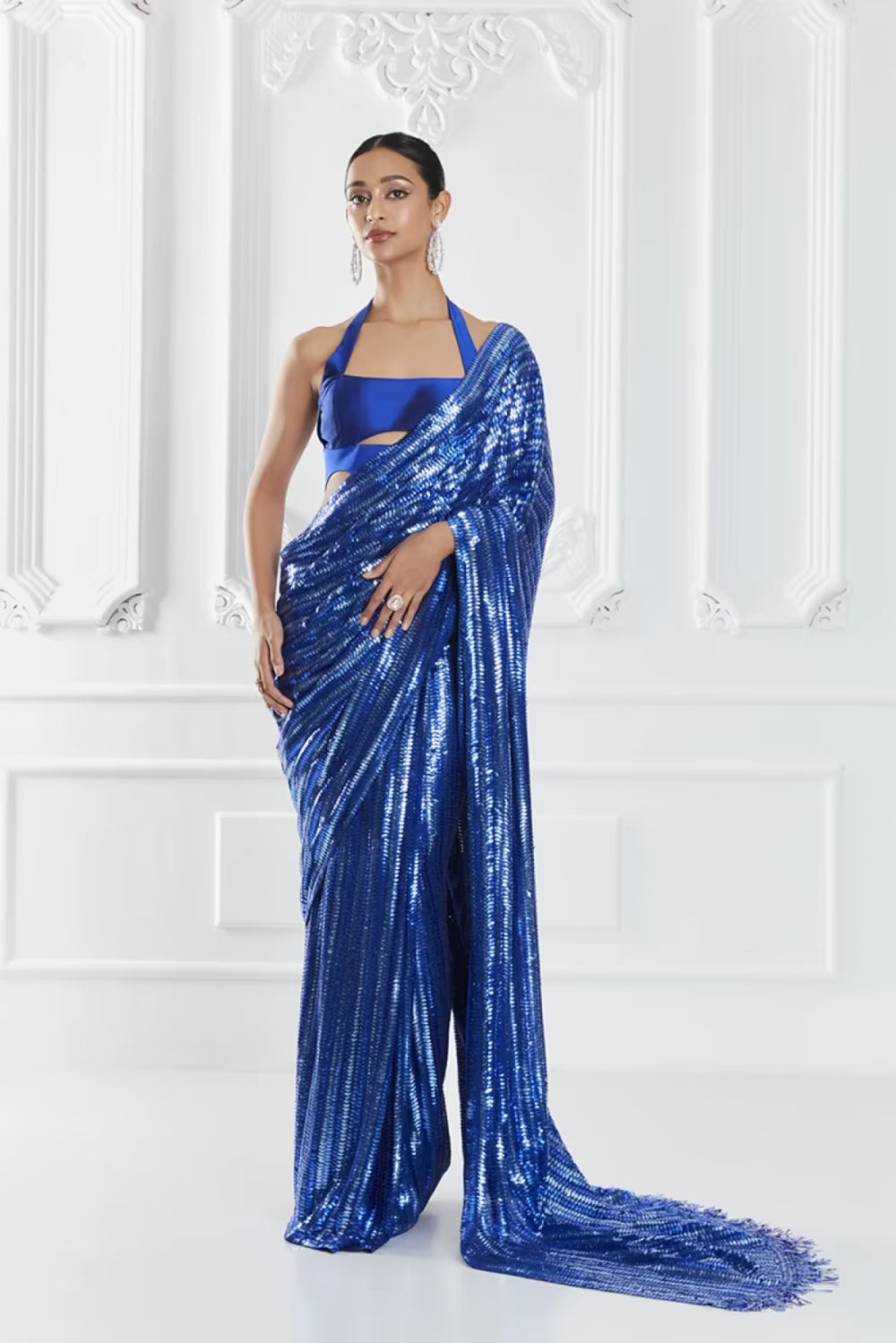 Electric Blue Sequin Saree Set
