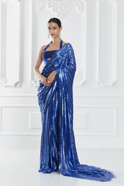 Electric Blue Sequin Saree Set