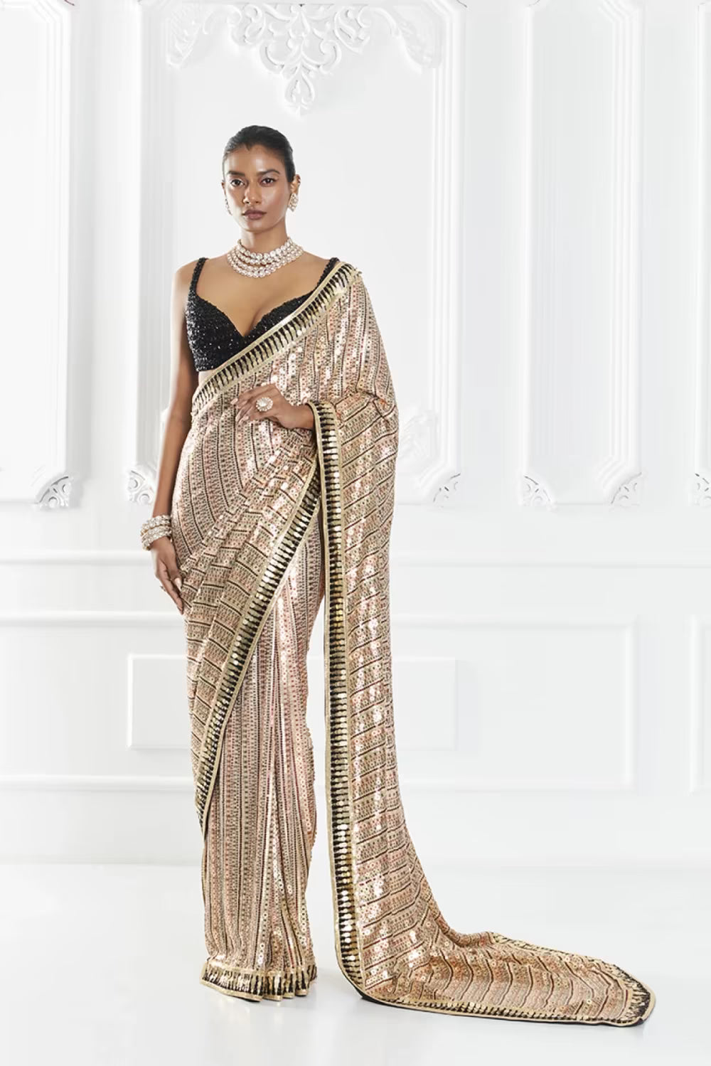 Peach Shaded Sequin Saree Set