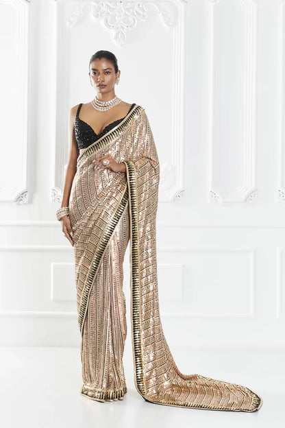 Peach Shaded Sequin Saree Set
