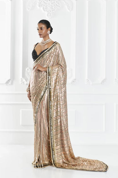 Peach Shaded Sequin Saree Set