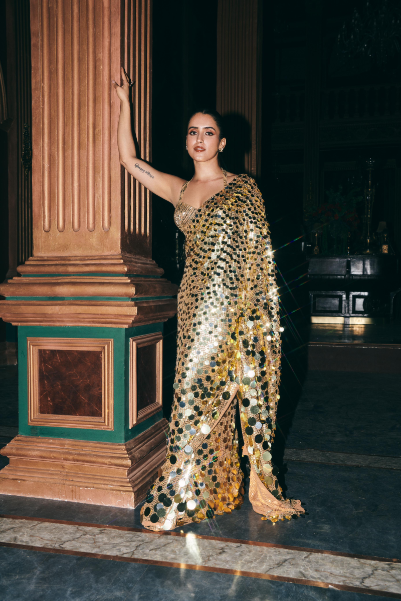 Sanya Malhotra in our Nude Chiffon Saree Set