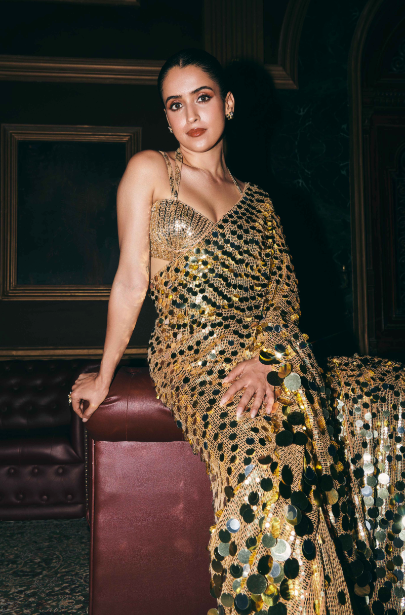 Sanya Malhotra in our Nude Chiffon Saree Set