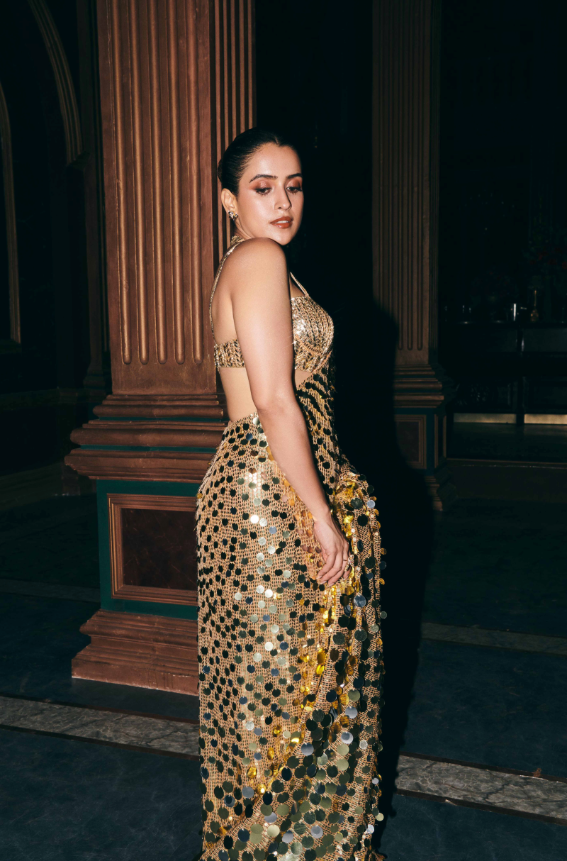 Sanya Malhotra in our Nude Chiffon Saree Set