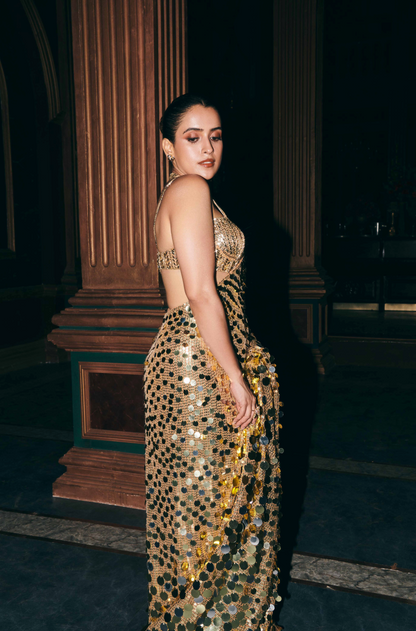 Sanya Malhotra in our Nude Chiffon Saree Set