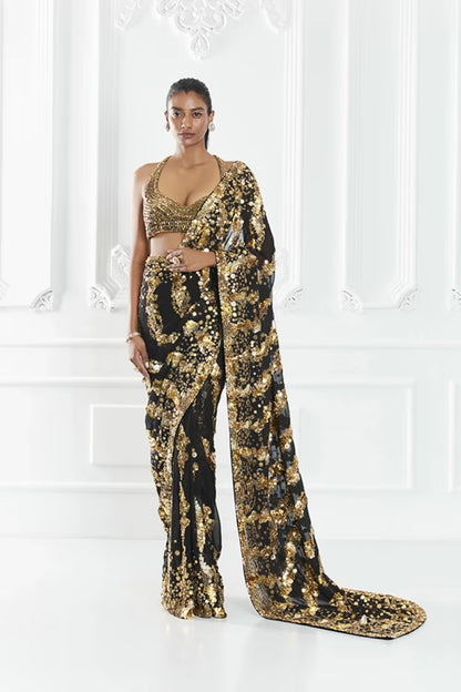 Black Sequin Embellished Saree Set