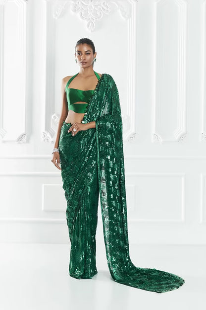 Emerald Green Embellished Saree Set