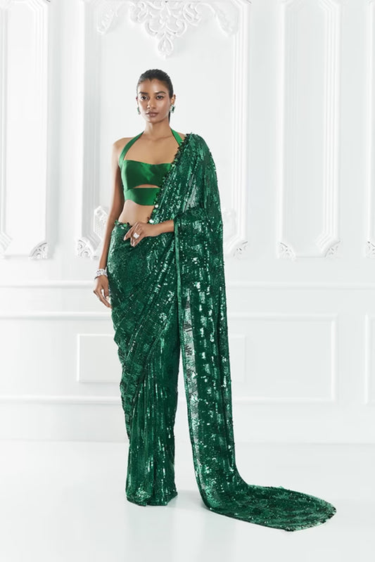 Emerald Green Embellished Saree Set