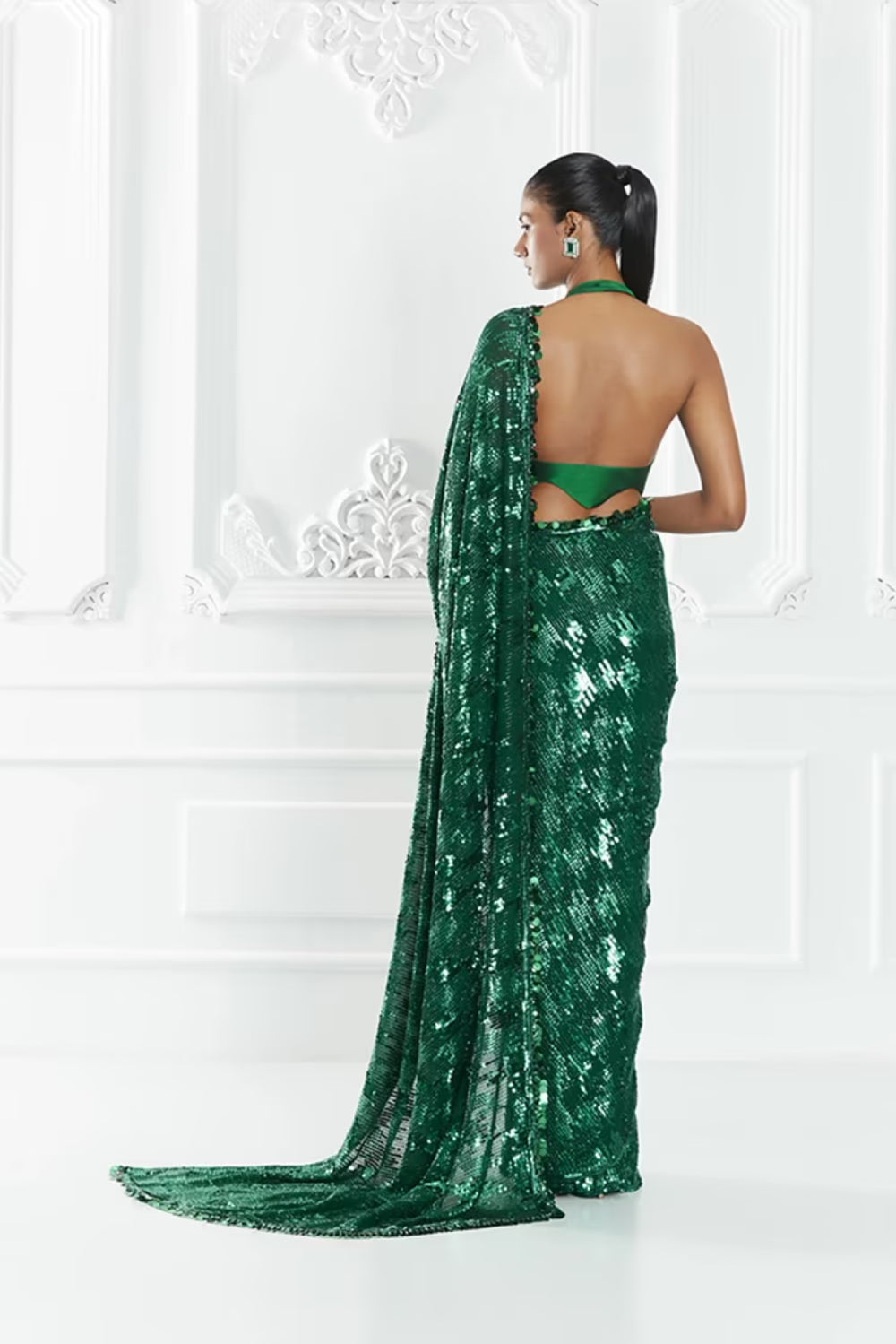 Emerald Green Embellished Saree Set