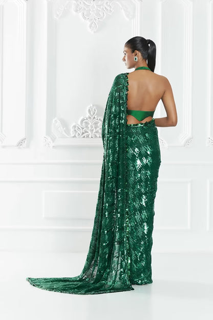 Emerald Green Embellished Saree Set