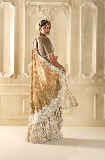 Gold Embroidered Tissue Saree Set