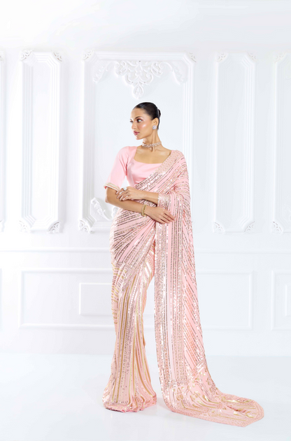 Blush Pink Embroidered Saree Set