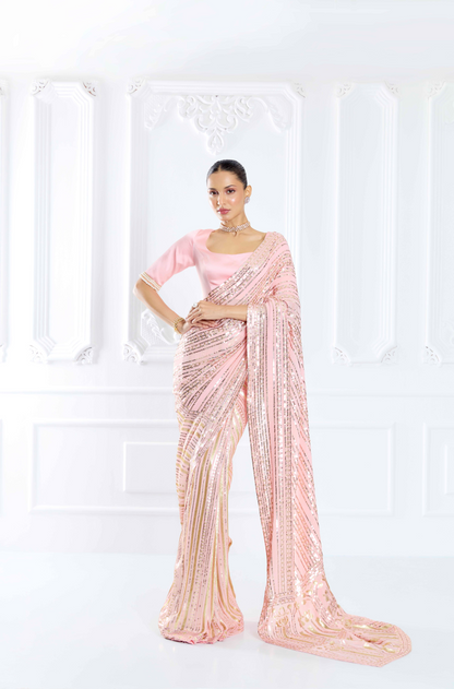 Blush Pink Embroidered Saree Set